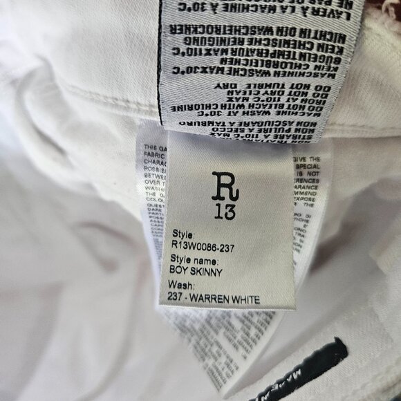 R13 Mid Rise Boy Skinny Jeans -  White SZ 26 Designer Luxury Denim Italy - Picture 11 of 12